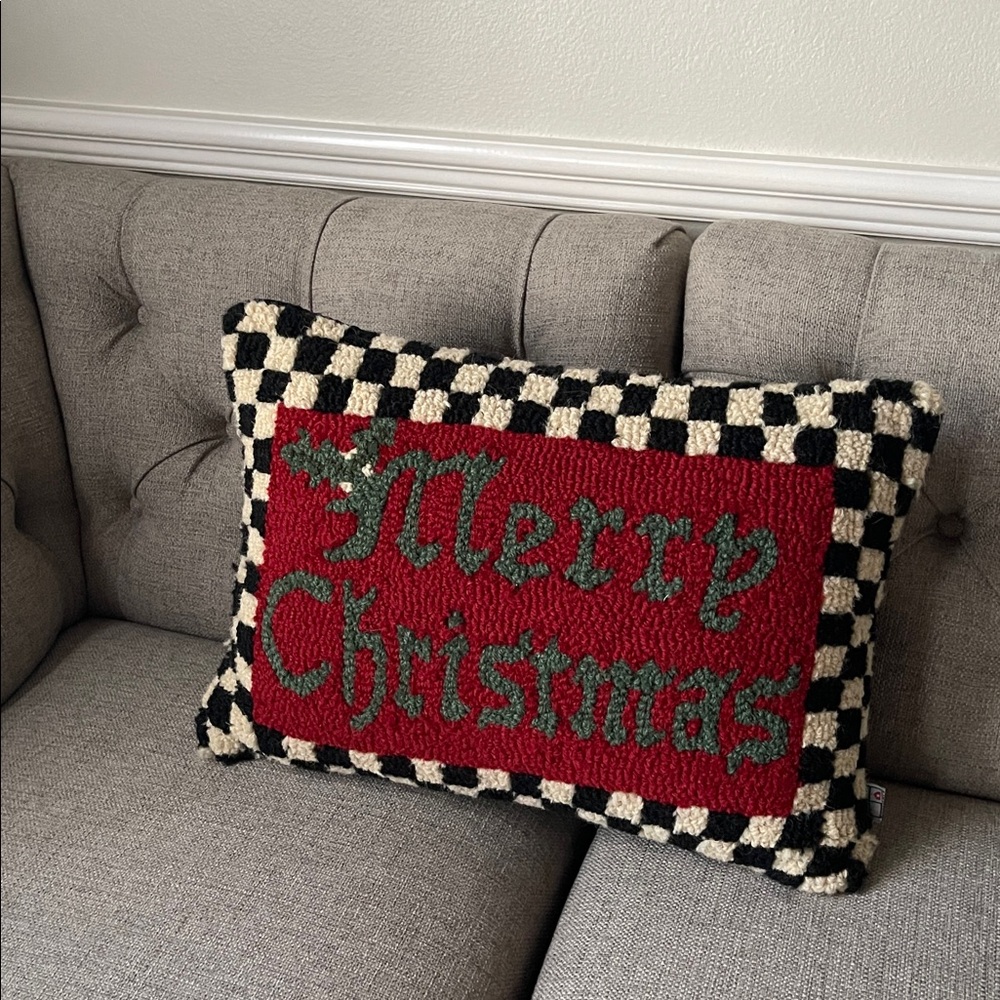Merry Christmas Pillow - Red, Black, and Green